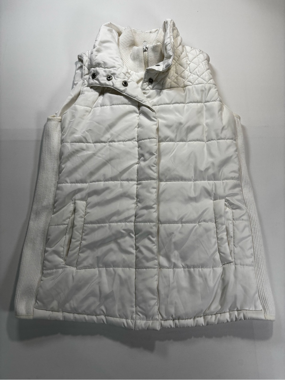 Motherhood Maternity Cream Quilted Puffer Vest with Knit Panels